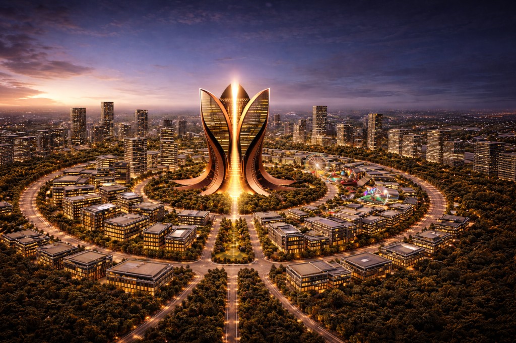 Copper Tower at dusk